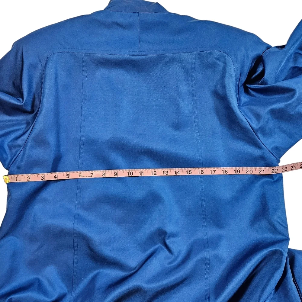 Vintage Sanyo Fashion House Blue 100% Silk Jacket Sz 8 Button Up Coat Japan Made